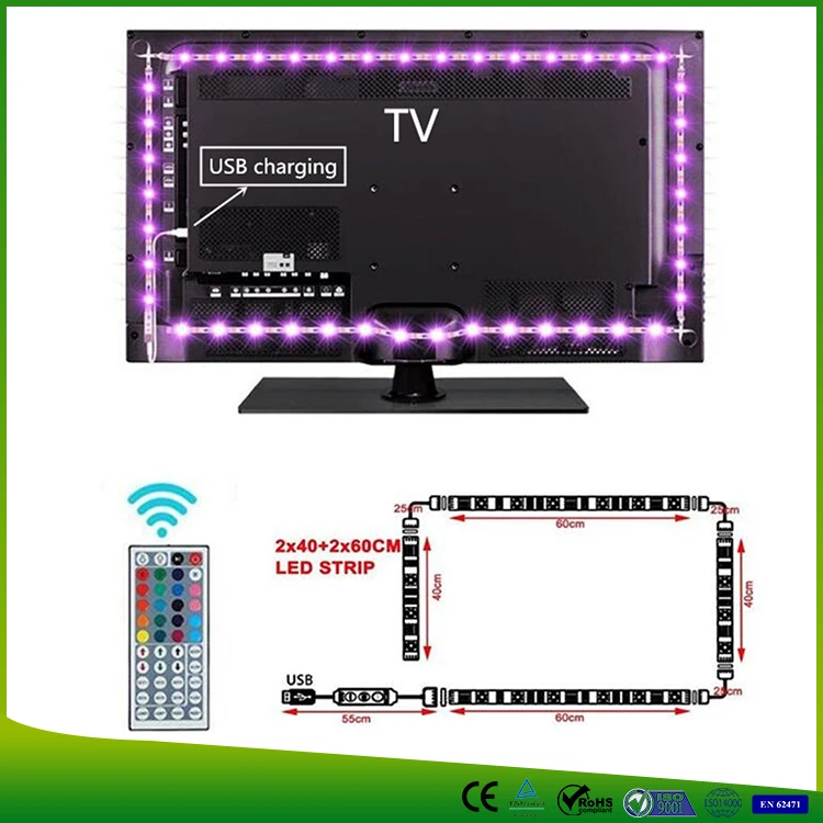 Комплект подсветки для телевизора с USB SMD 5050 RGB-подсветка компьютерного стола 2 м 60 светодиодов ИК-24 клавишами мини-пульт дистанционного управления светодиодная лента