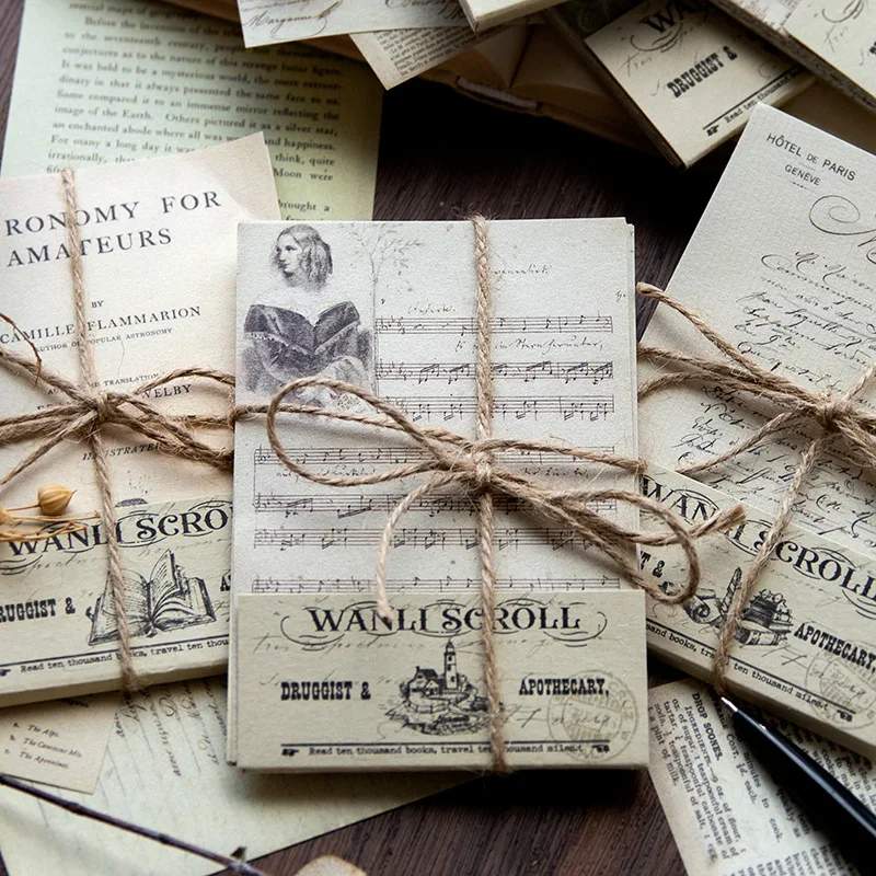 30pieces/pack Material Paper Miles Book Scroll Series Retro Message Memo Collage Journal Diary Message Memo 8 Models