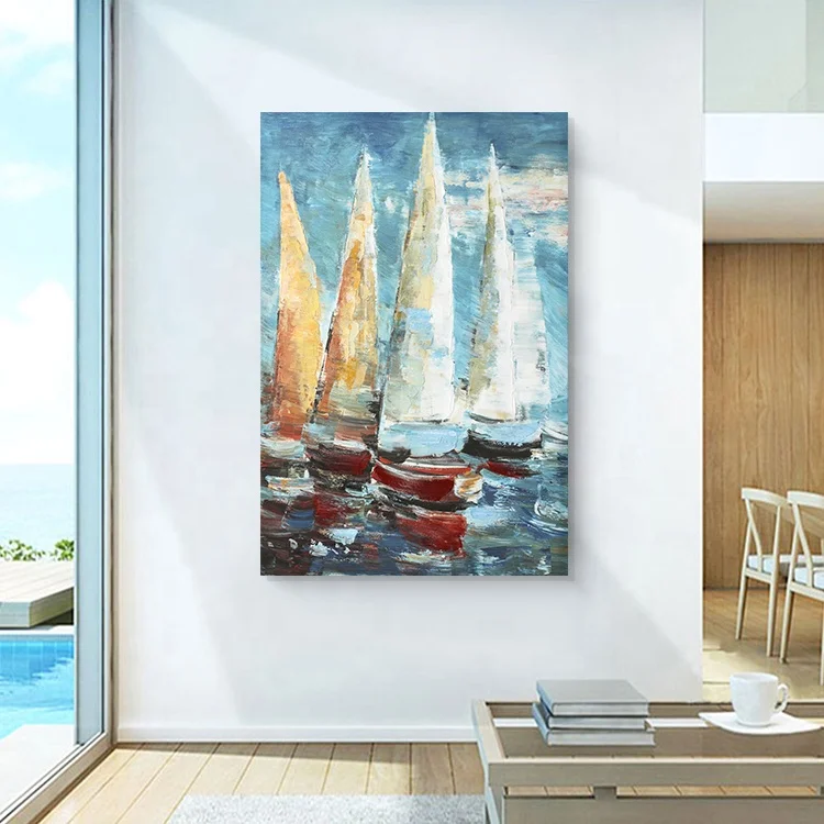 Ручная роспись импрессионистская Настенная картина с парусником абстрактный дизайн на заказ Картина холсте картины маслом