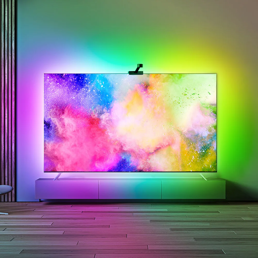 12.5ft 3.8m 12V RGBIC Ambient 55-65 Inches Google Assistant Sync Smart App  Immersion TV LED Backlights with Camera