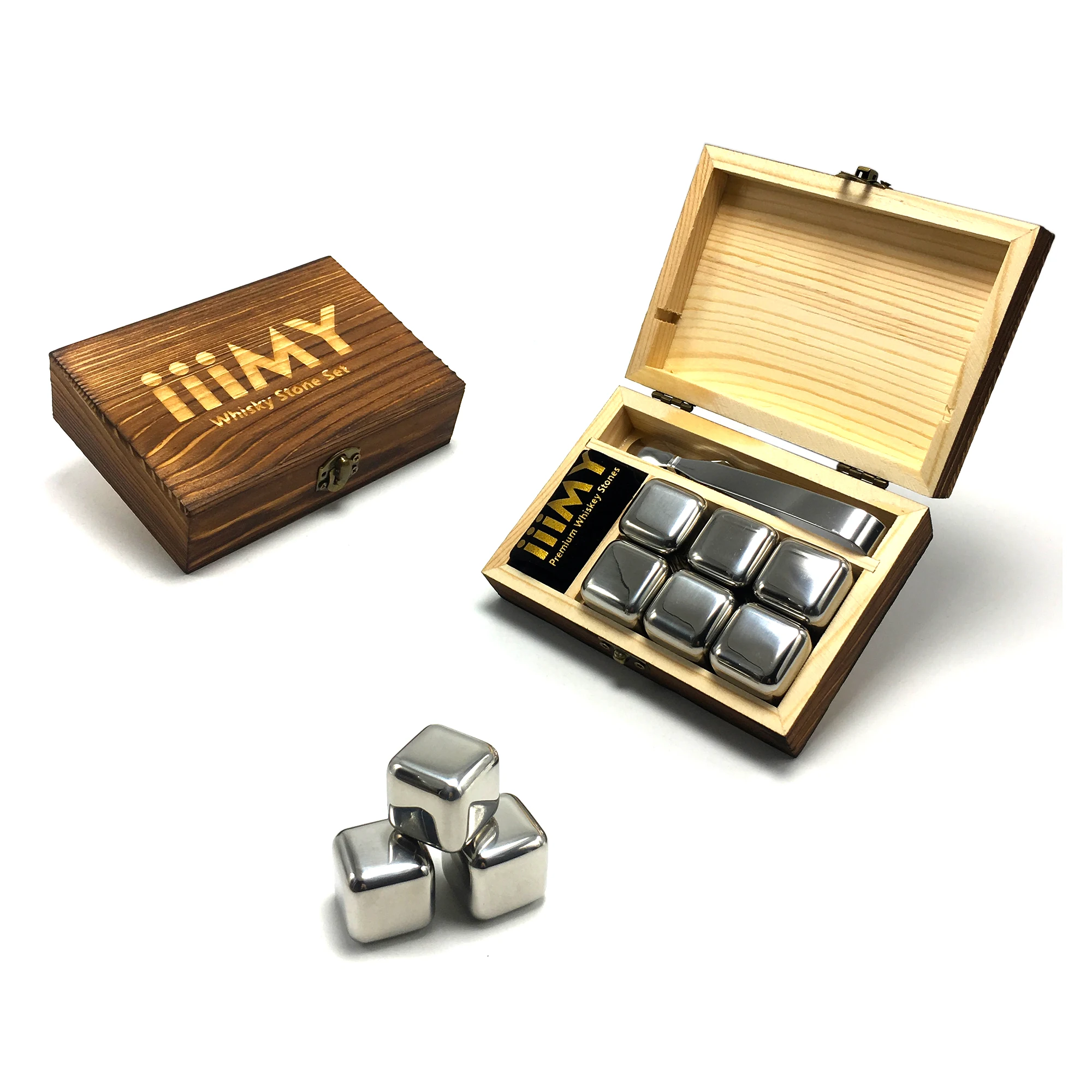 Amazon Top Seller Stainless Steel Whisky Ice Cube Stone Gift Box
