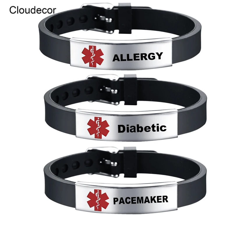 Коррозии из нержавеющей стали жизни звезда регулируемый красная сигнальная лампа ремешок не тускнеет черный силиконовый браслет с гравировкой заболевания