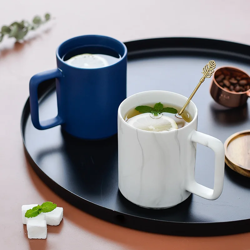 Custom Large 15oz Nordic Matte Black White Ceramic Coffee Mug with Wooden Lid Gift Box