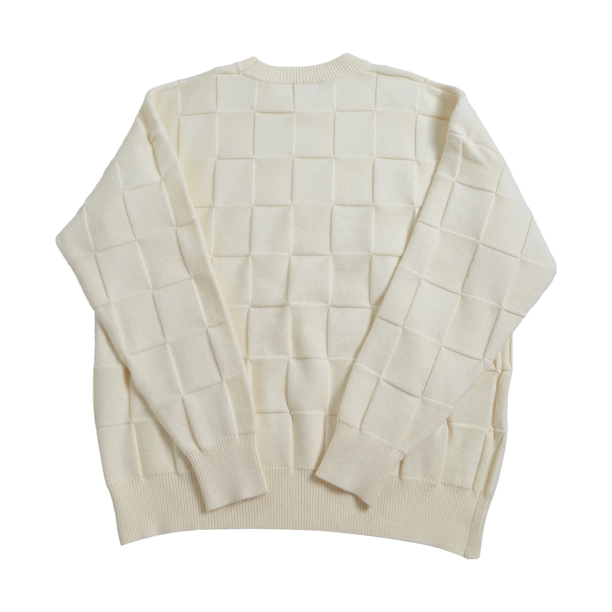 Finch garment fashion new unisex checkerboard knit sweater custom jacquard sweater plus size unisex sweater