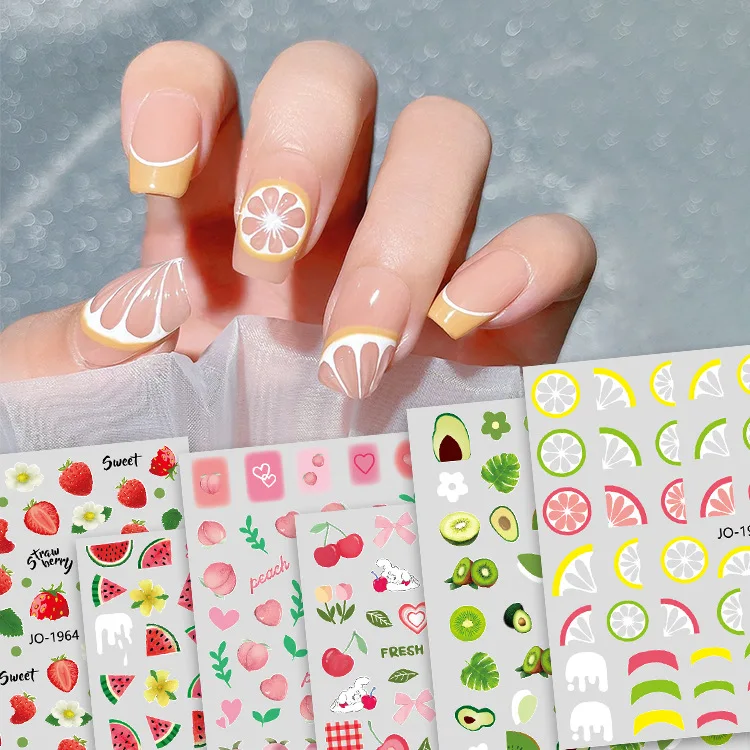 3D Nail Stickers Wholesale Lemon Strawberry Peach Fruit Gel Nail Sticker for Nail Art Factory Sale