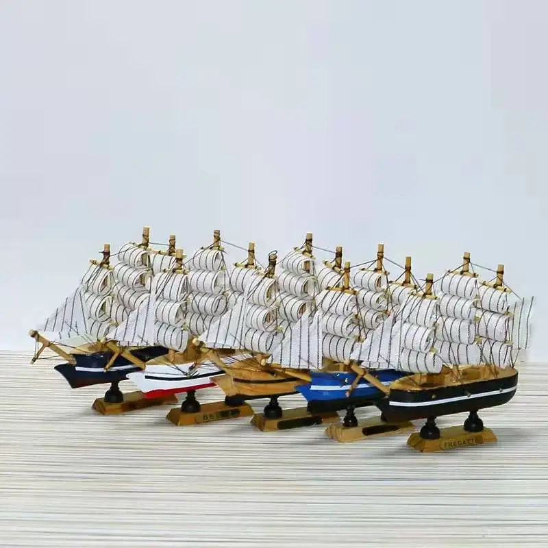 14cm Handmade Wooden Sailing Boat Home Decor Retro Ship Crafts Model Wood Decoration Sailboat Birthday Gift Souvenirs kids