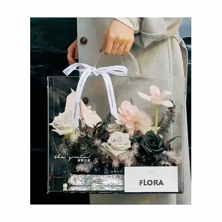 Luxury Acrylic Transparent Flower Basket Christmas Flower Portable Gift Box Couple Flower Box