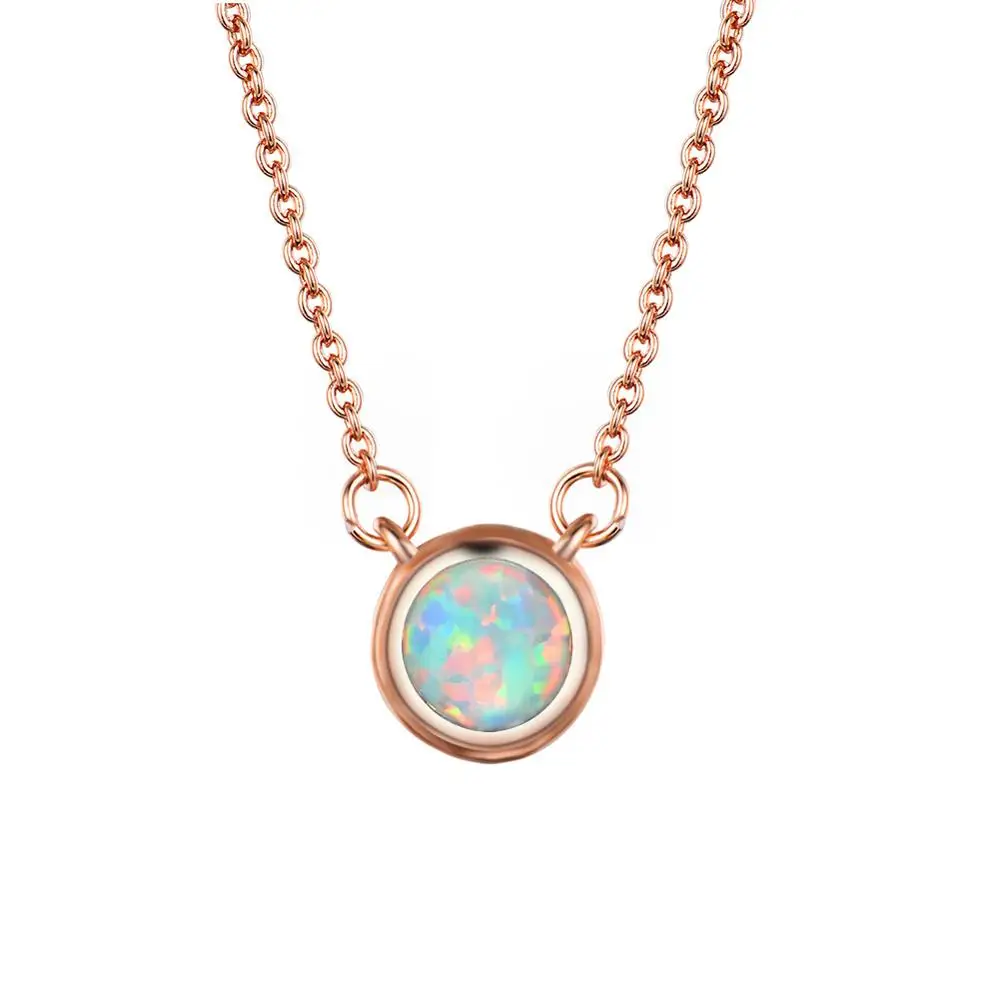 
Wholesale Blue opal necklace 14k gold plated girls fashion jewelry Pendant for women 