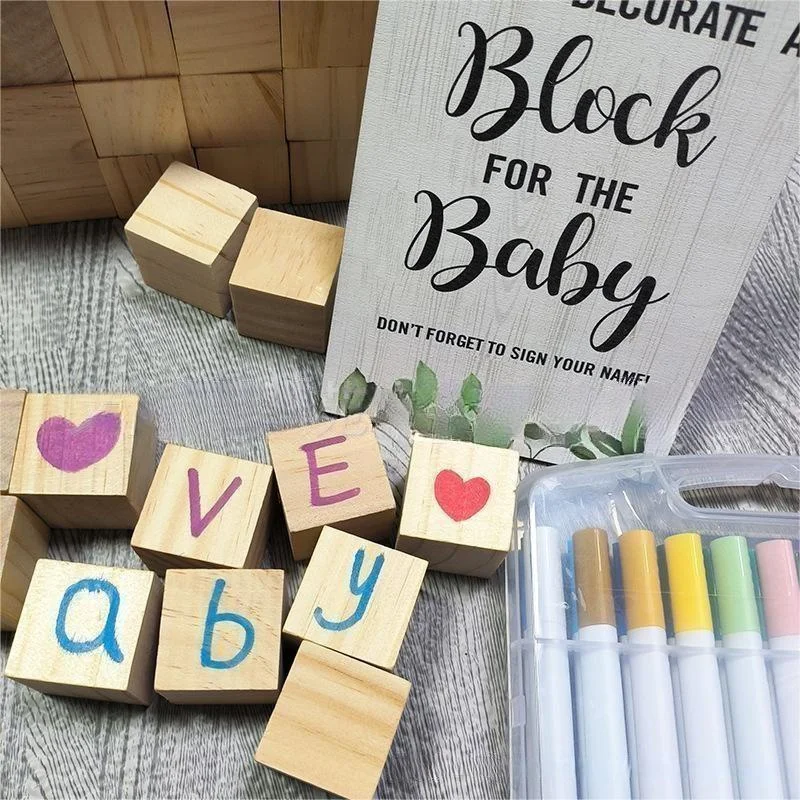 Natural Solid Wood Square Building Blocks Cube with Paint Set DIY Indoor Toys for Children