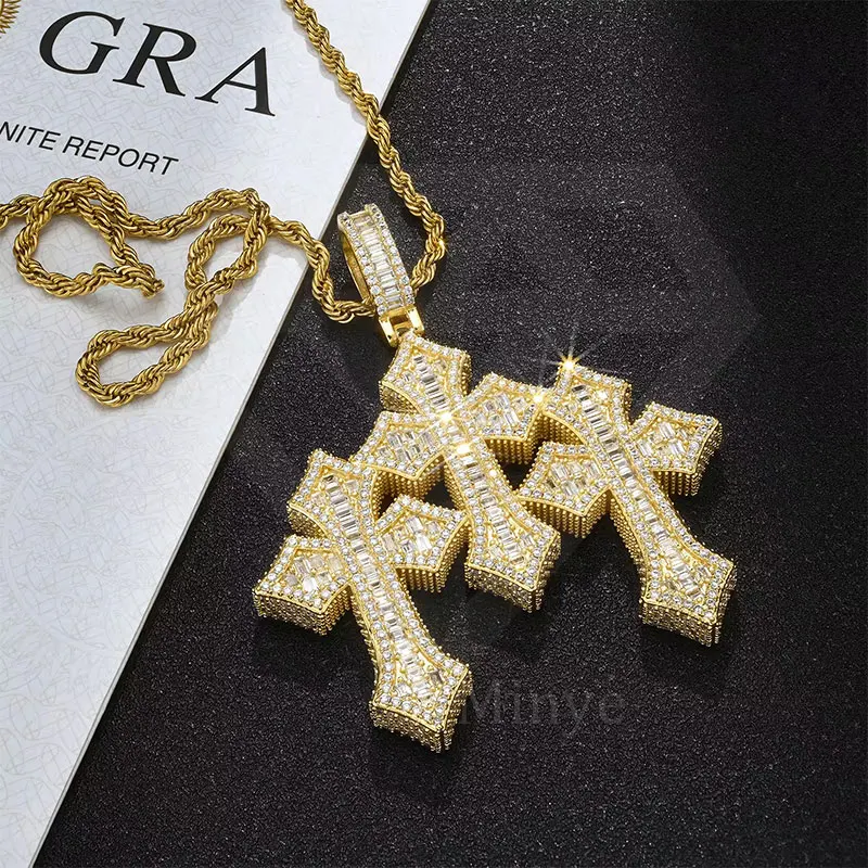 Unique Design Cross Charm GRA Certified VVS Moissanite Hiphop   Jewelry 925 Sterling Silver Hiphop Bling Iced Out Cross Pendant