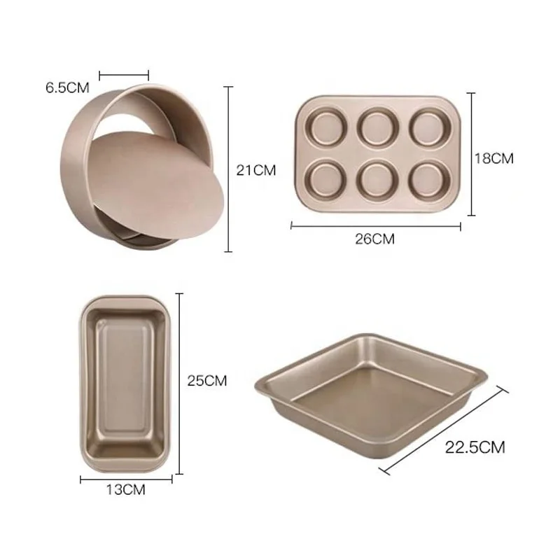 Антипригарный набор для выпечки с золотым покрытием и различной формочкой для торта, включая сковороду для торта и противень для выпечки