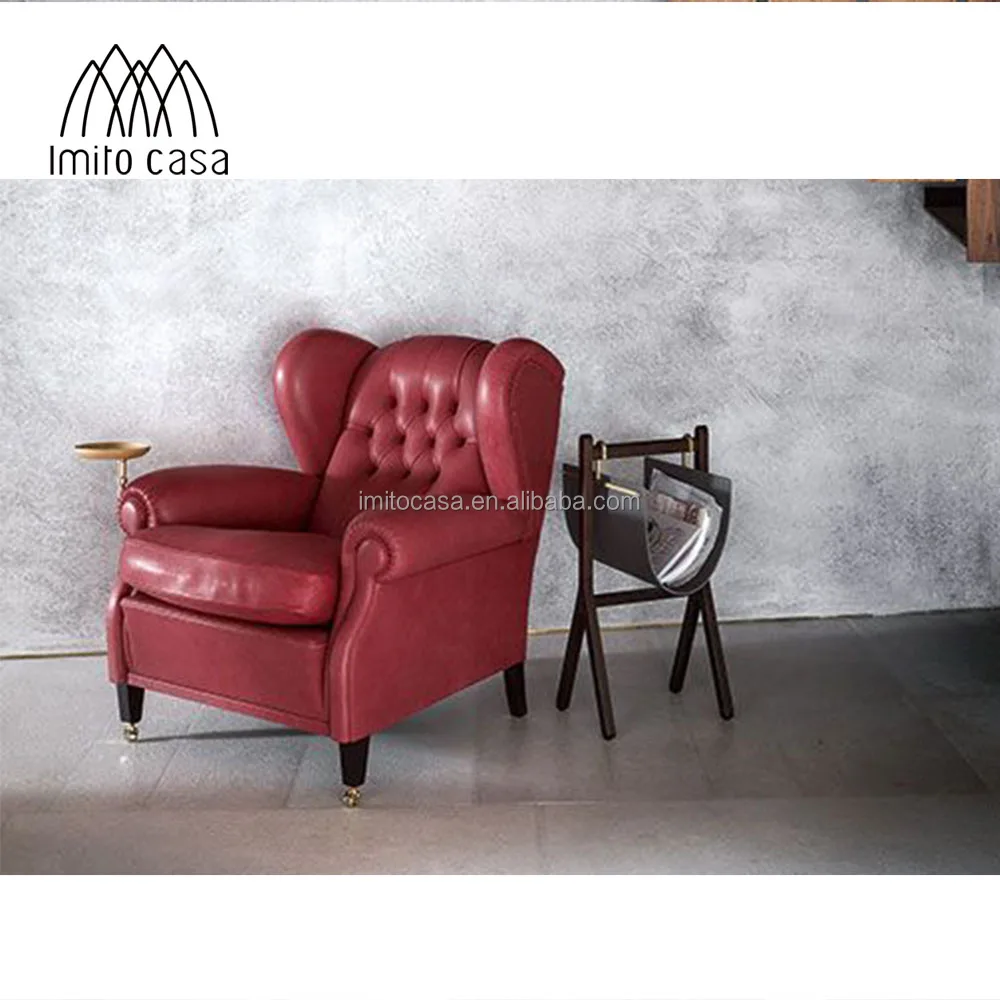 IMITO Italian 1919 Duke Armchair Chair Hotel & Restaurant Classic Bergere Model Chairs Retro Quality Wooden Red Leather Armchair