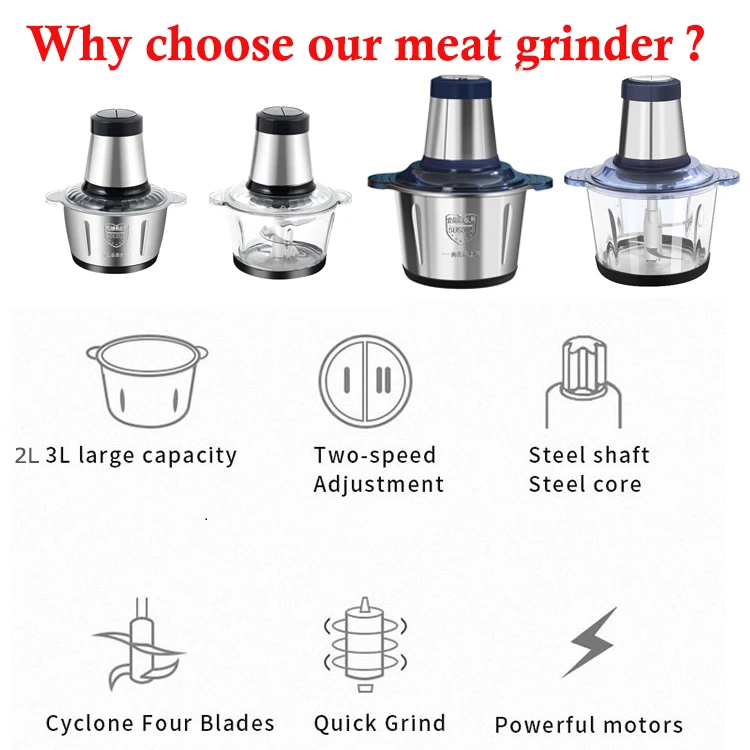 2L Stainless Steel Electric Slicer Meat and Vegetable Chopper Mixer with Meat Grinder for Home Kitchen Use