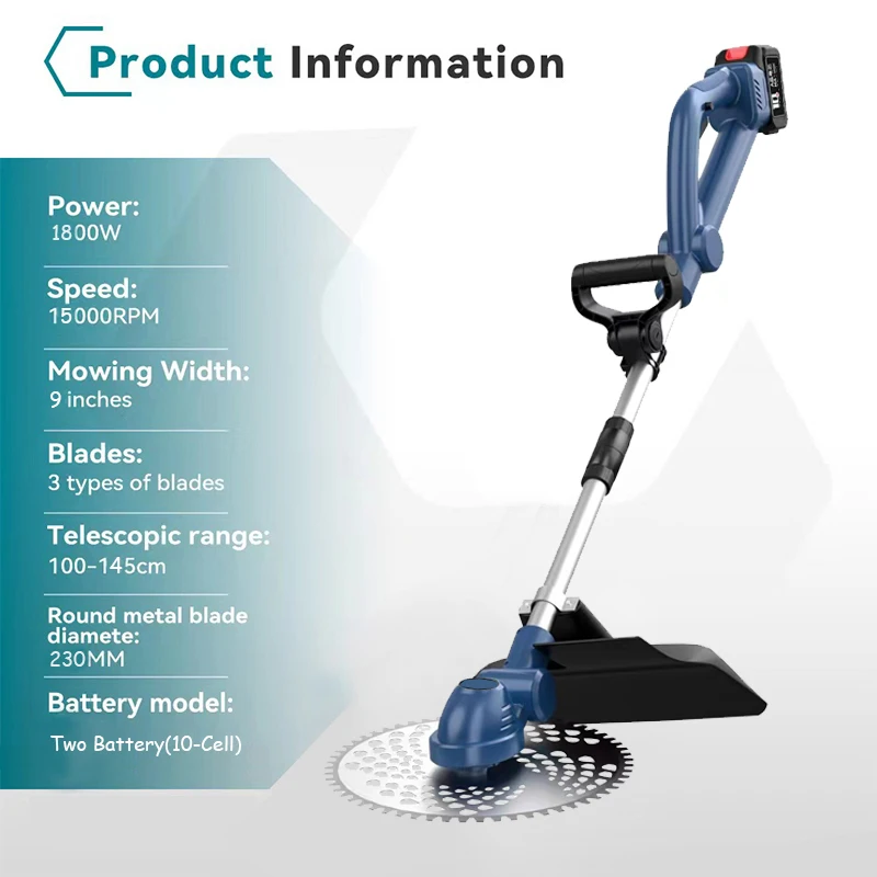 Adjustable Length Cordless Electric Grass Trimmer Garden Mowing Machine Portable Lawn Mower Grass Cutter Tools With Wheels