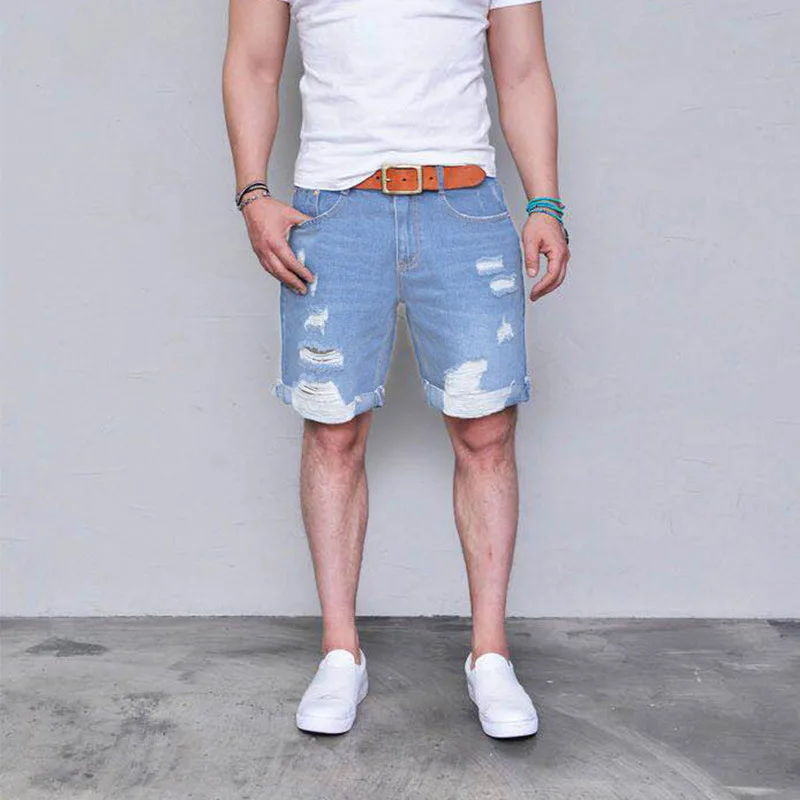 
Hot Sale Men Jean Shorts Vintage Slim Straight Printed Denim Ripped Cotton Jeans Pants Fashion Shorts 