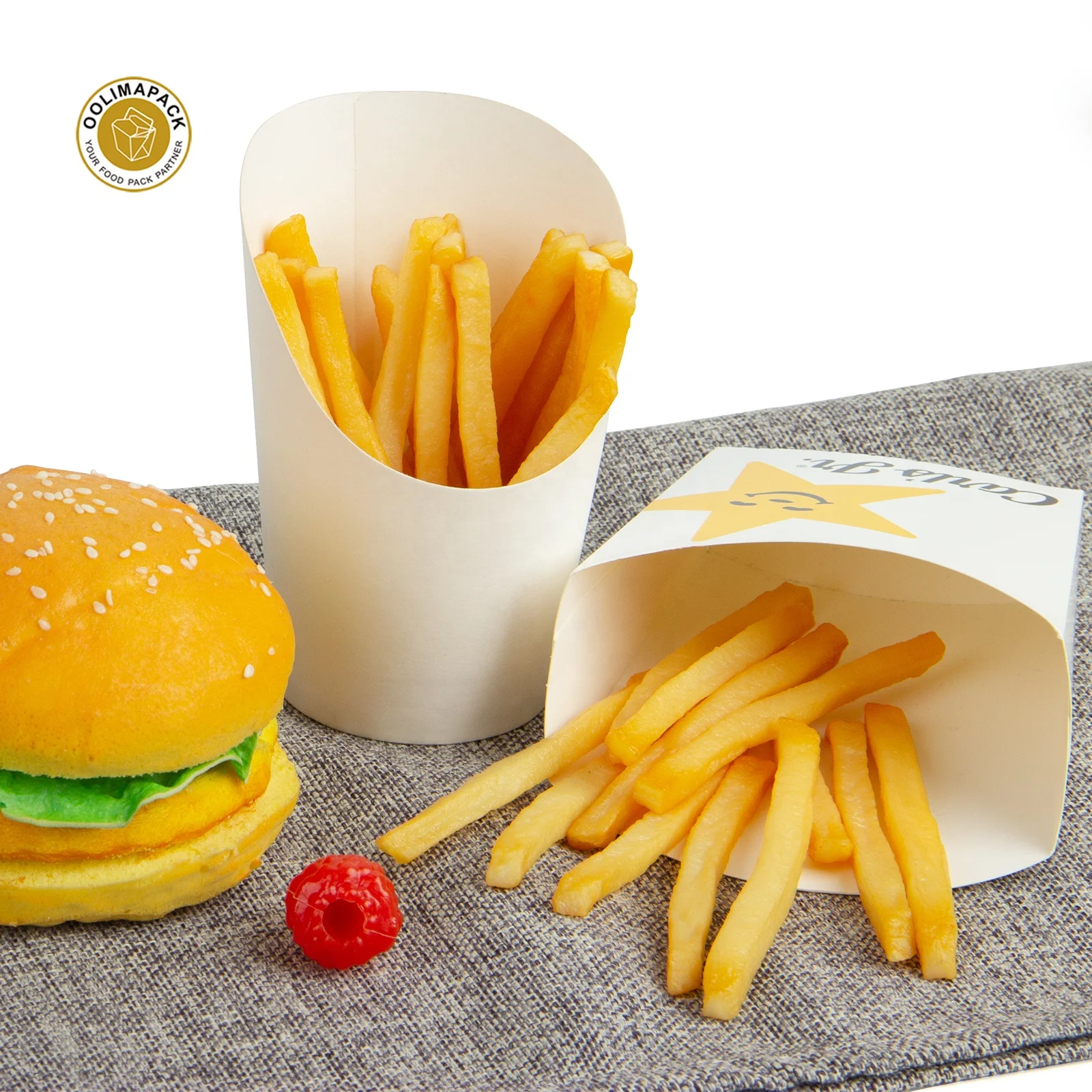 Kraft Paper Fast Food French Fry Scoop Take Away French Fries Cup For Restaurant