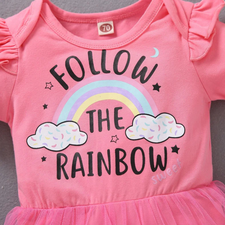 Wholesale Baby short sleeve for summer letter printing tulle skirt Baby girls Romper