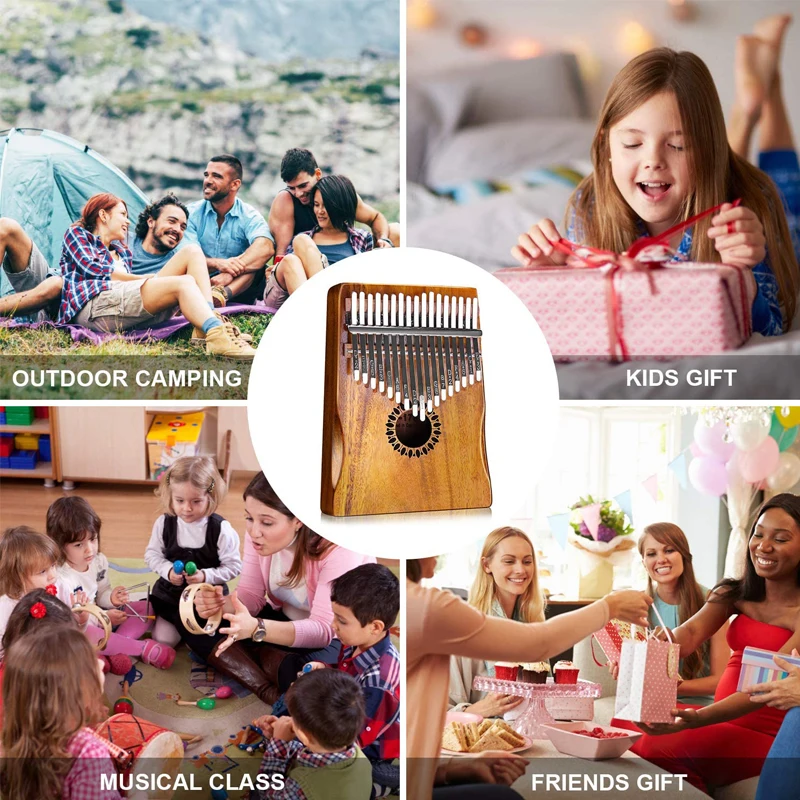 Natural  Wood And Ore Metal Tines Finger Piano Portable Musical Instrument Gifts  17 Key Thumb Piano