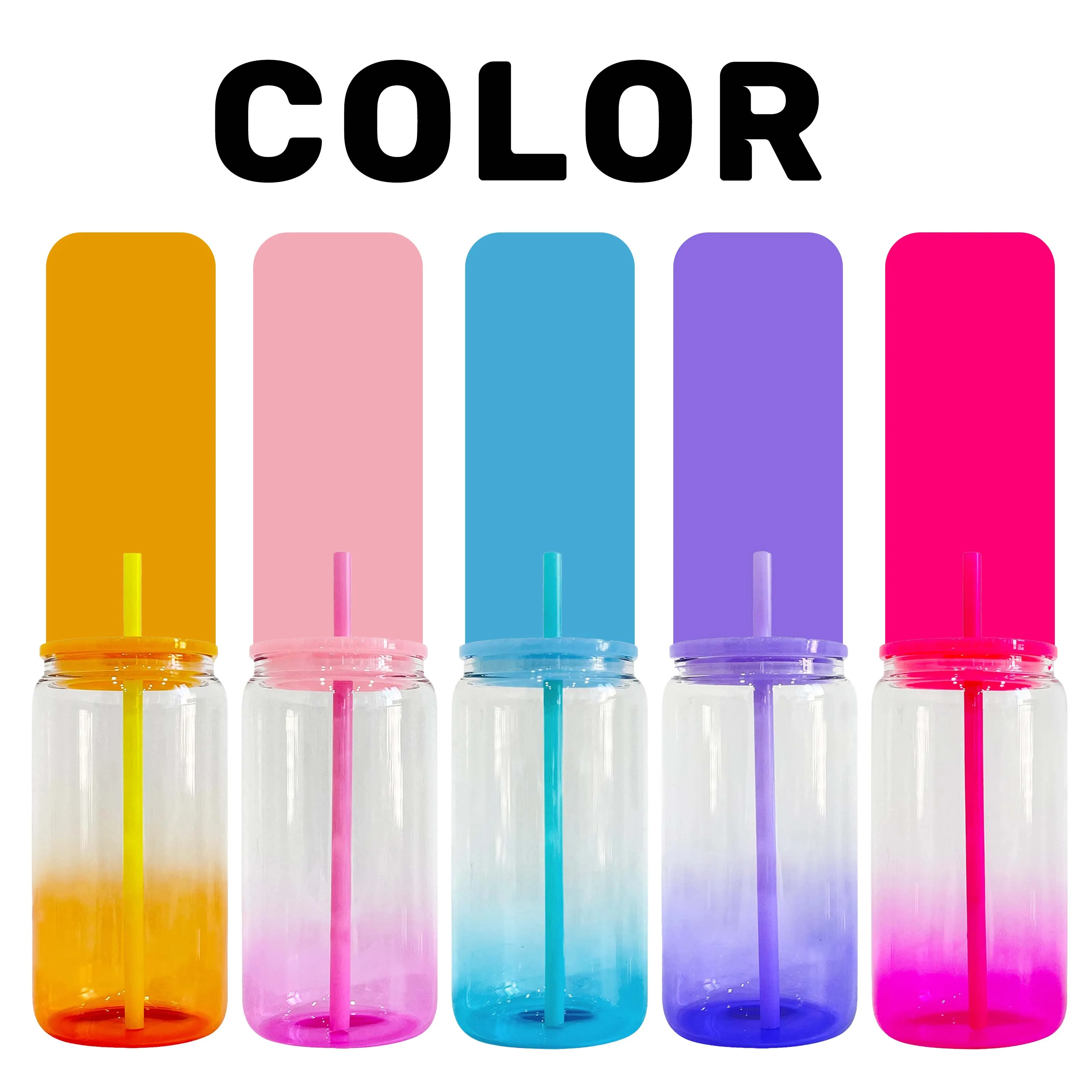 New Borosilicate Glass Cup Coffee 16oz Glass Bottles for Juice Gradient Beer Can Glass Cups with Lids and Straws Sublimation