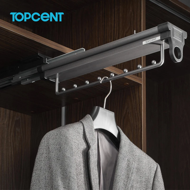 Topcent Wardrobe Accessories Sliding Closet 8 Ball Bearing Metal Clothes Hanger Hidden Clothes Rack Dryer