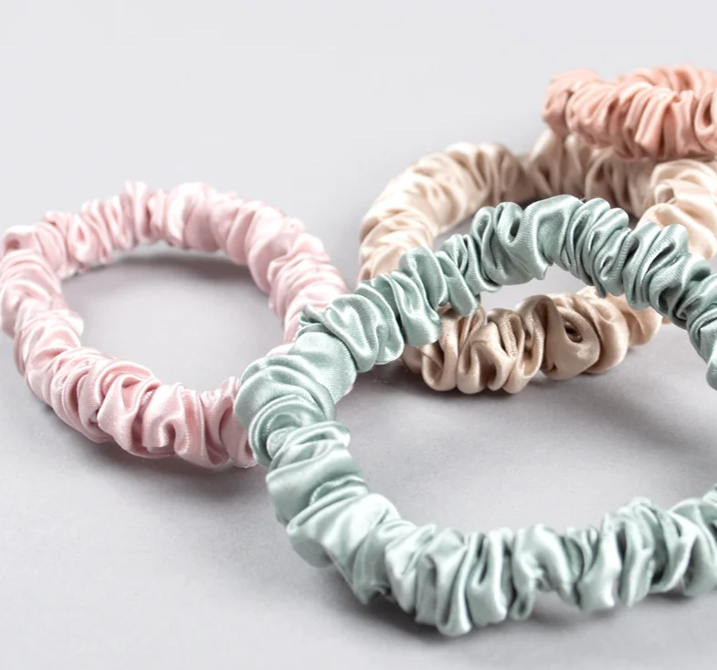 Factory Direction 19mm 1cm skinny small size synthetic gold  100% mulberry hair silk scrunchies set