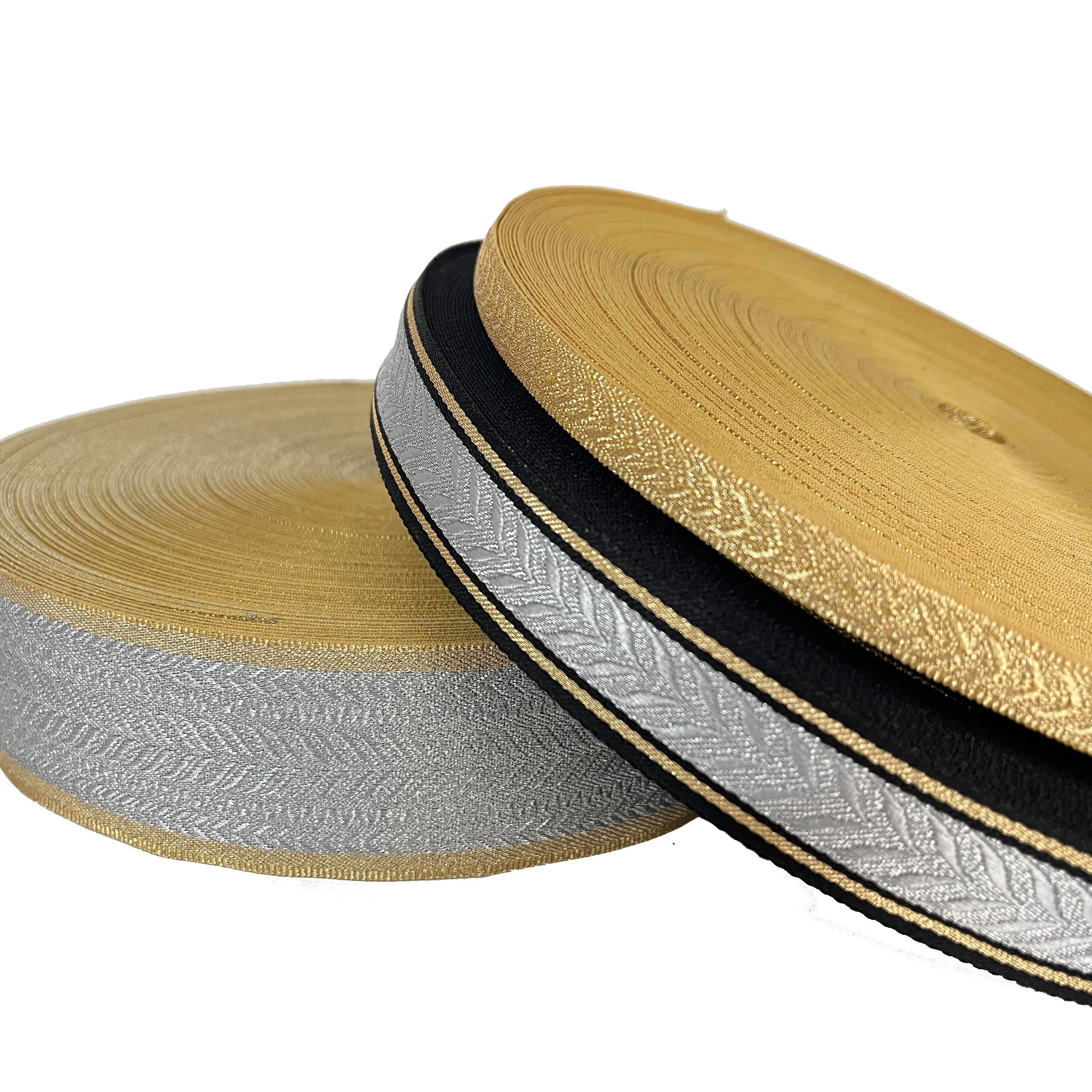Gold Thread Clothing Accessories 10/25/45 MM Polyester Jacquard Ribbon Ethnic Style Clothing Belt