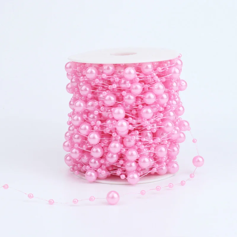 30m Transparent Pink Fishing Line Artificial Pearls String Beads Chain Garland Flowers Wedding Party Decoration
