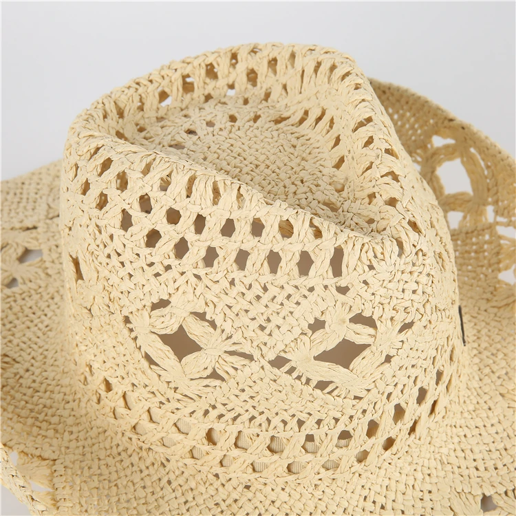 Vintage Sunshade Cowboy Jazz Straw Hats Hollow Out Summer Cowboy Jazz Straw Hats