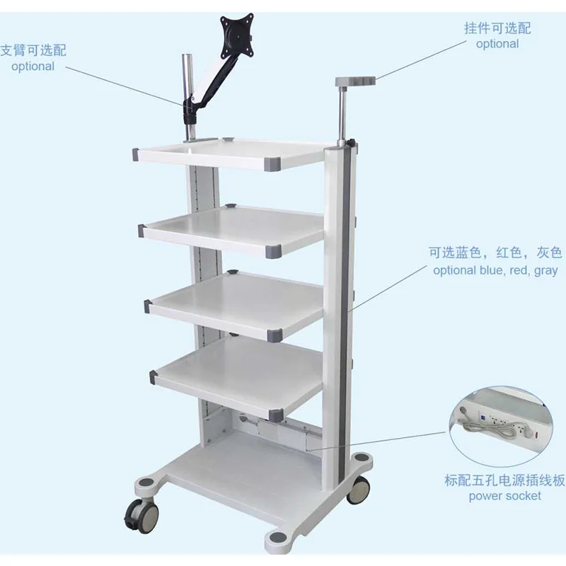Medical Endoscopic Cart Instrument Trolley Place Monitor Electrocardiograph In
