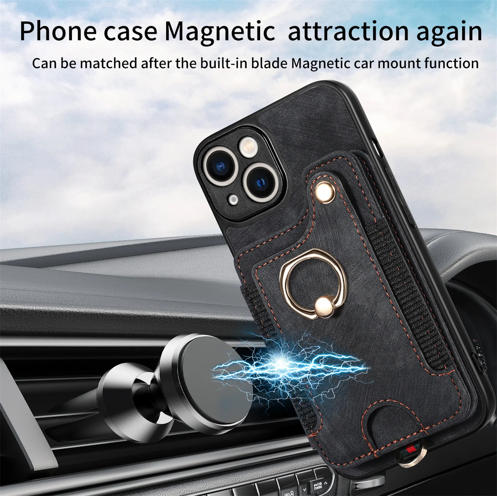 For iPhone 11  12 13 14 Pro Max RFID anti-theft brush PU Leather credit card wallet with ring holder mobile phone case