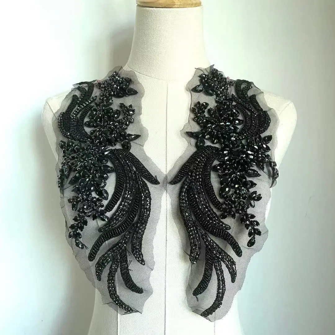 Glass Tassel Hot Sale Custom Design Crystals Handmade Beads Fringe Rhinestones Body Applique Red