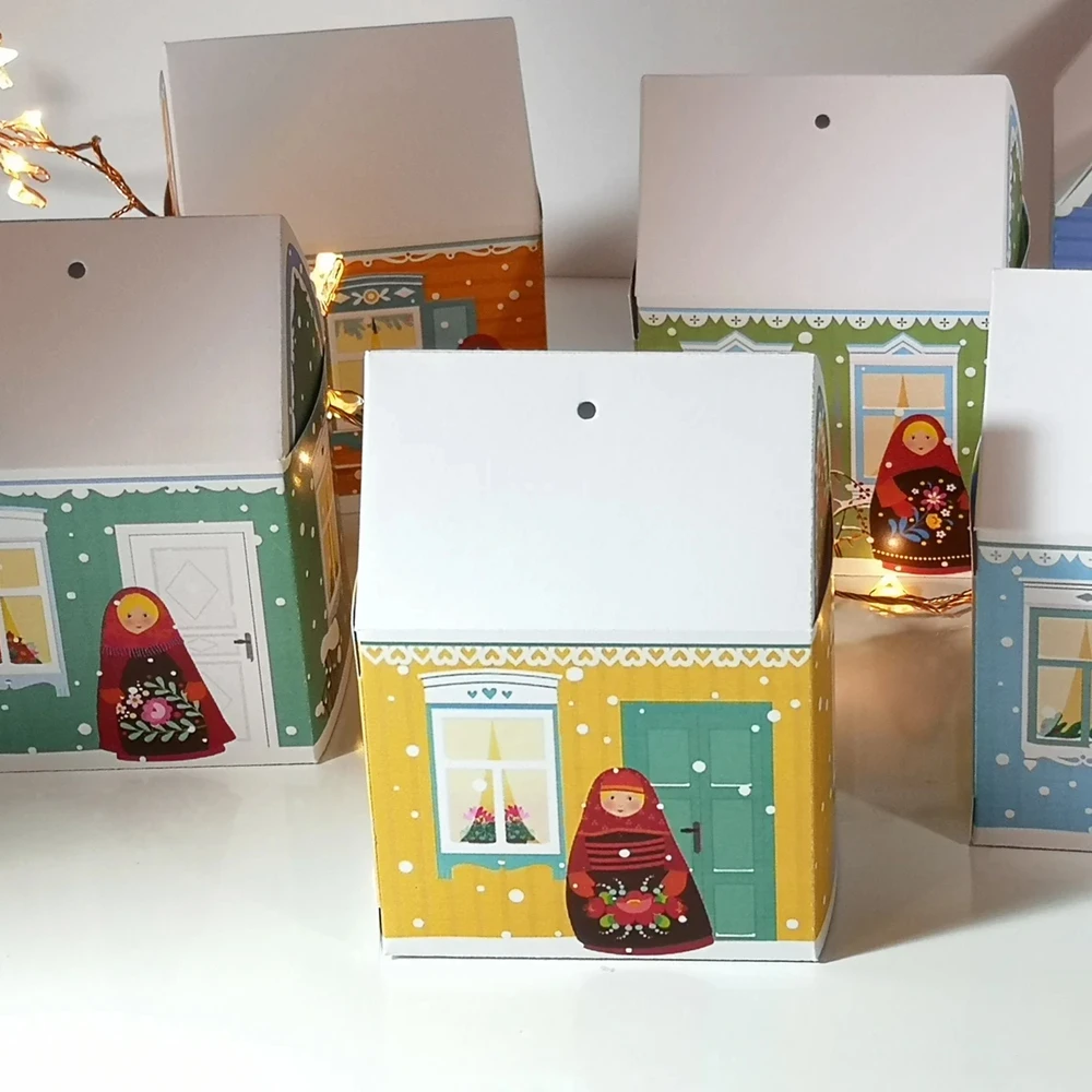Miniature House Boxes, DIY Packaging For Small Guest Gift Decor, Russia Slavic Village Paper Box