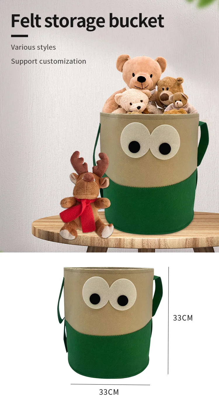 Cartoon Children Toys Storage Basket Laundry Basket Wholesale Felt Clothing Storage Boxes & Bins Europe White Green Round