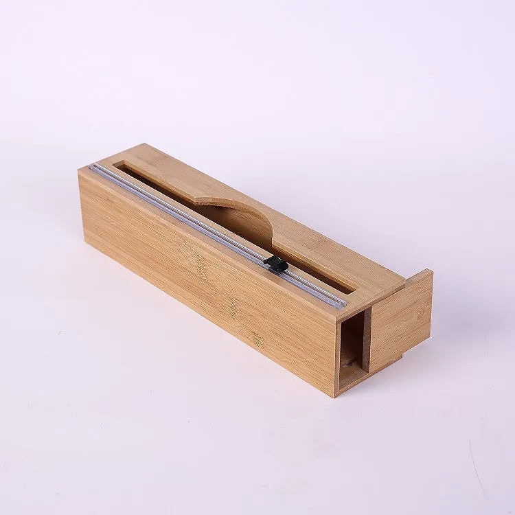 Aluminum Foil and Wax Bamboo Dispenser for Kitchen Storage Organization Holder Roll Natural Wrap Organizer with Cutter