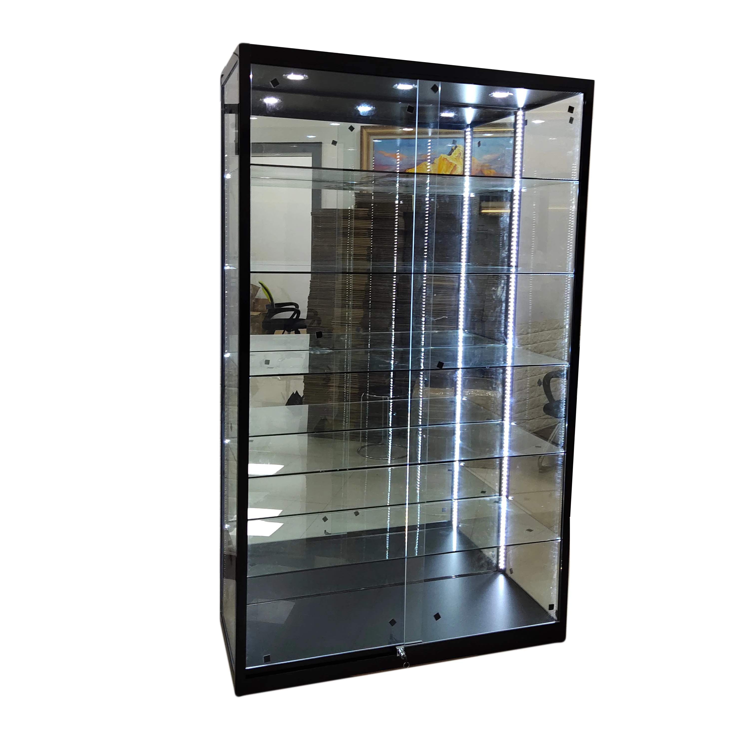 6 layers full vision retail smoke shop showcases glass showcase glass display  display cabinet toy display with light strips