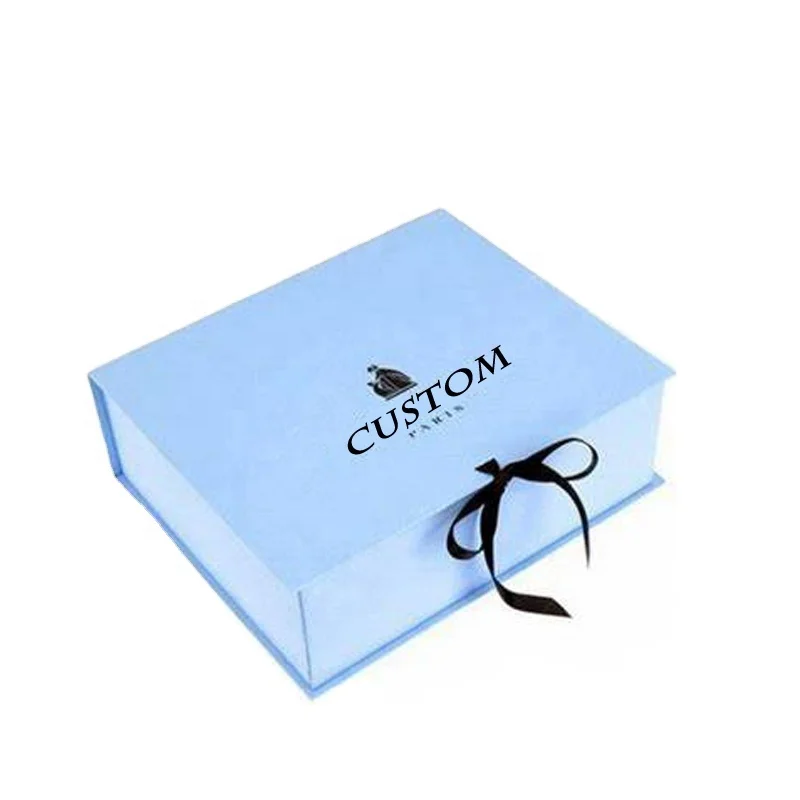 Luxury Full Color Black Book Shaped Rigid Cardboard Foldable Boxes Custom Print Paper Clamshell Magnetic Gift Box with ribbon