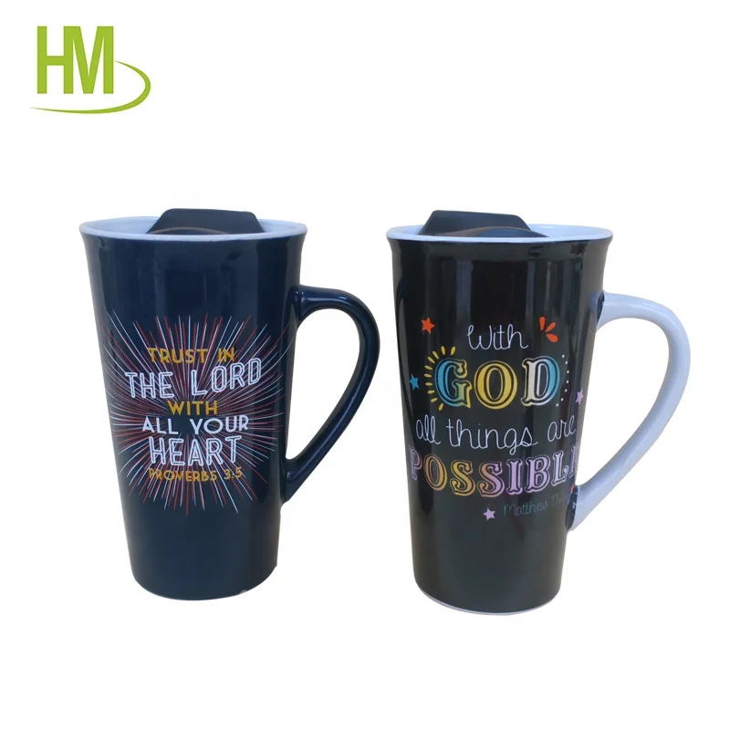 Popular Ceramic Travel Mug with Plastic Lid for coffee