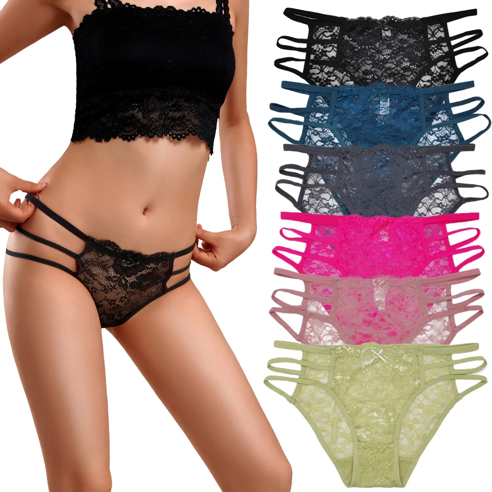 Women Sexy Lace Panties Low Rise Hollow Out Briefs Floral Transparent Underwear for Female Elastic Straps Soft Lingerie