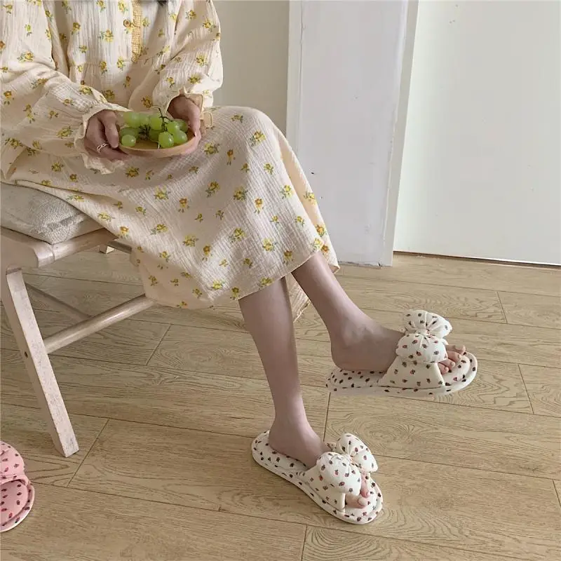 XIXITIAO linen ladies slippers high quality home female indoor summer bedroom beautiful cute girl bowknot slippers for women