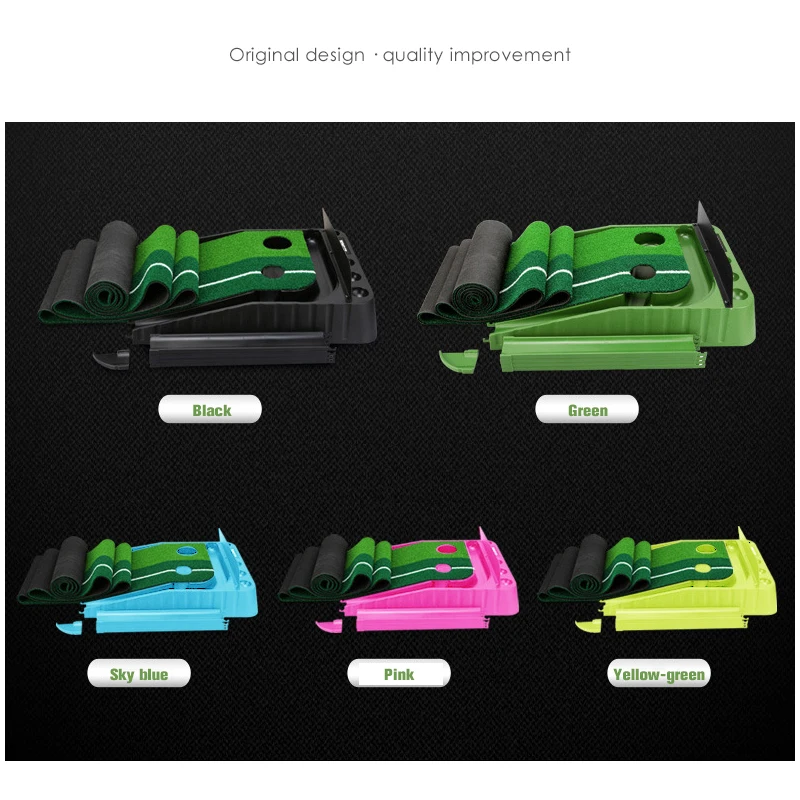 Hot Selling Wood Golf Training Aids Putting Practice Mat Indoor Outdoor Golf Putting Trainer With Golf Ball Auto Return Track