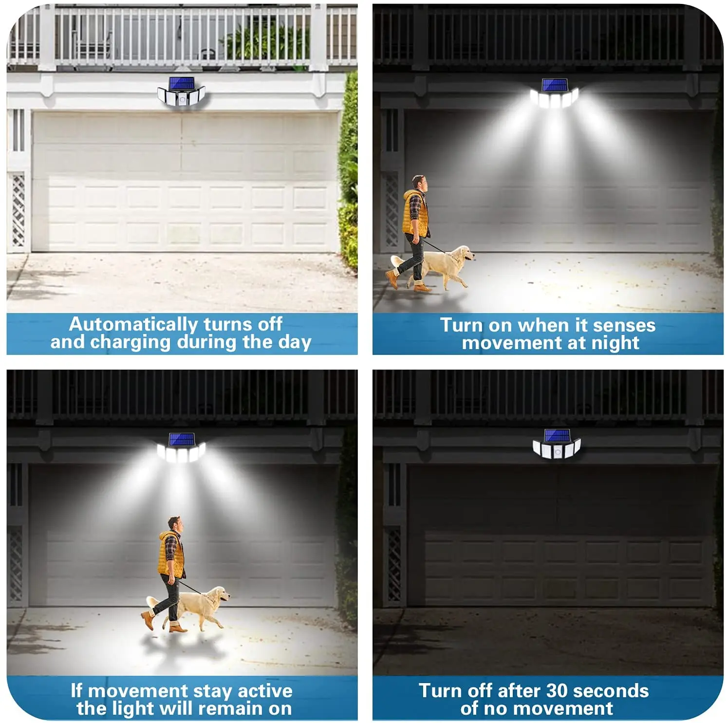 5 Head Solar Motion Sensor Floodlight 300 LED Solar Security Lights Outdoor Cordless 5 Adjustable Heads  360  Wide Angle