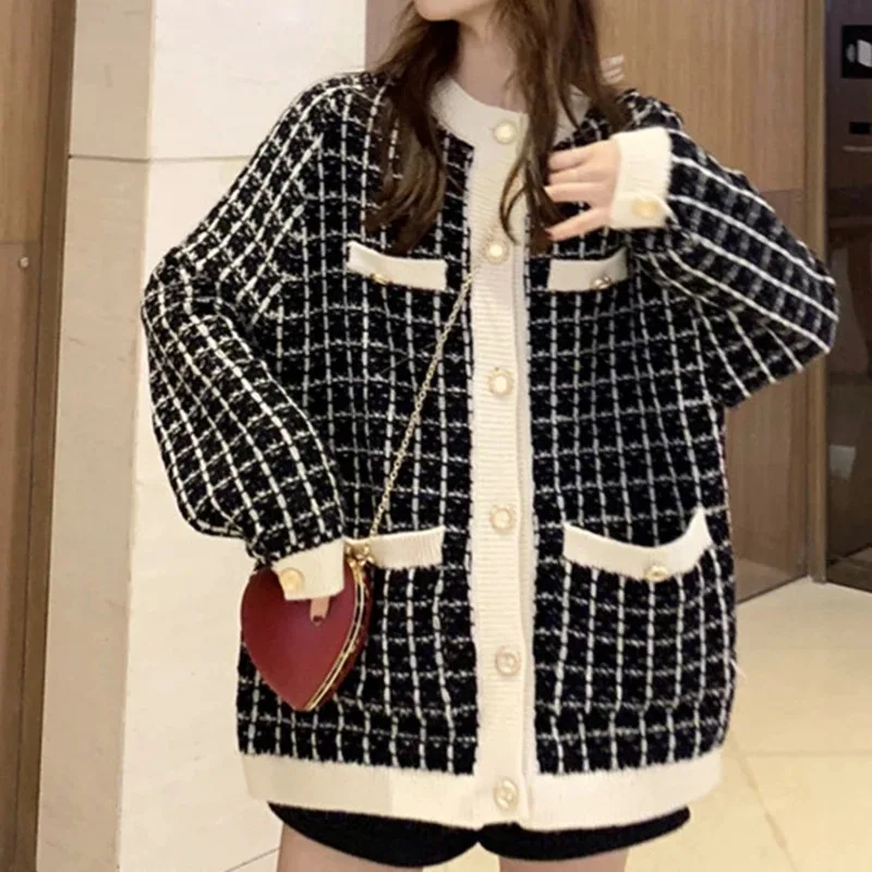 Plaid Cardigan Women Cute Preppy Style All-match Outwear Single Breasted Students Korean Cozy Lovely Casual Knitwear Chic