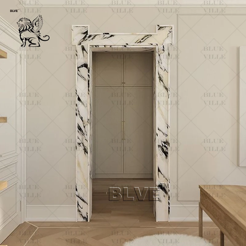 BLVE   Indoor Modern Hotel Villa Decoration Natural Stone Pillars Luxury  Marble  Columns Frame Door