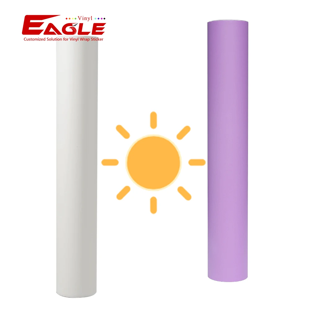 Eagle New Product Waterproof Glossy Light Sensitive Change Color white to purple Vinyl for Cutting Plotter