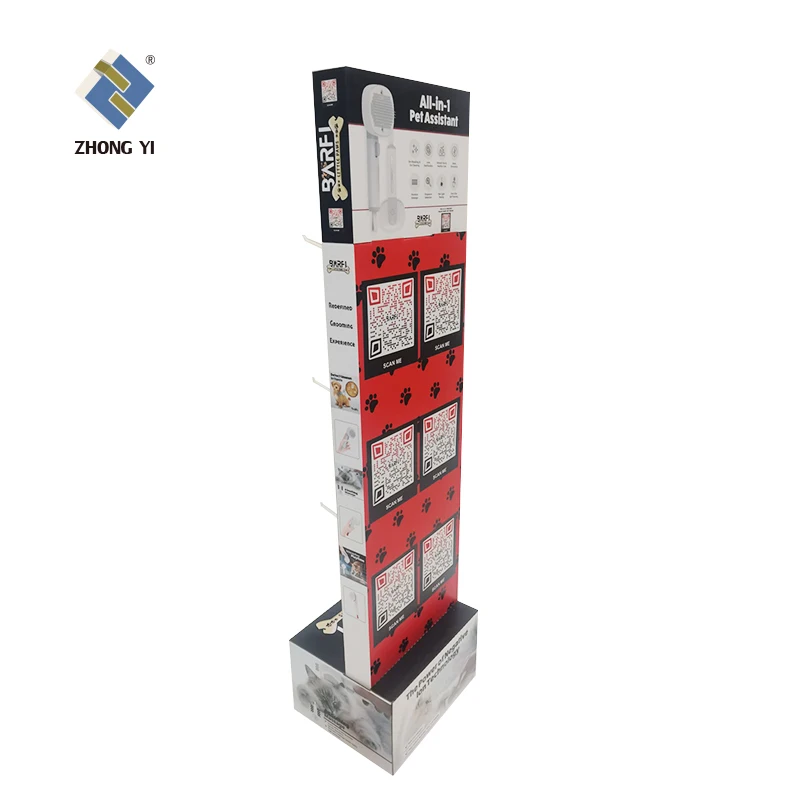 Custom Logo POP Pegboard Retail Hanging Floor Hook Display Rack Cardboard Display Stand With Pegs