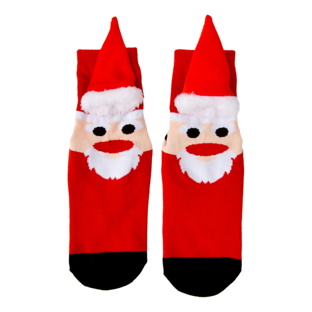 Custom Designed Cute 3D Christmas Gift Socks 100%Cottonn Cartoon Hosiery Girls Anti slip Bottom Funny Christmas socks