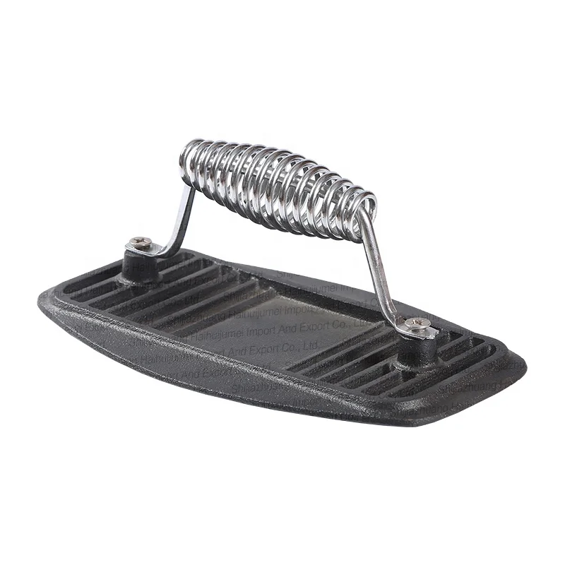 Manufacture Pre-Seasoned Cast Iron Hamburger Sandwich Smash Burger Bacon Meat Griddle Grill Press Wooden Handle