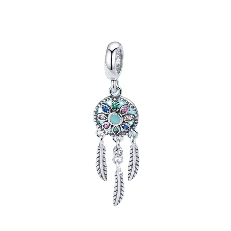 Wholesale Price 925 Sterling Silver Bohemian Dream Catcher Pendant Bracelet Charms for fashion jewelry making  Jiangyuan