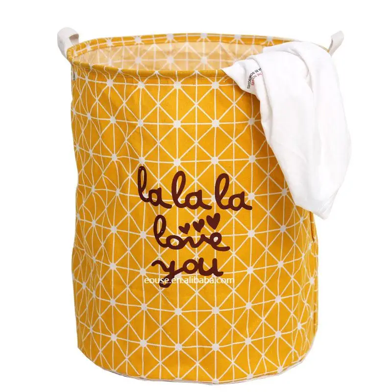 Waterproof Folding Laundry Basket Dirty Clothes Storage Organizer Bucket Round Portable Foldable Cotton Linen Laundry Basket
