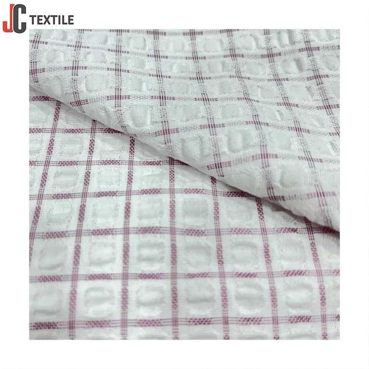 Shaoxing Factory Supplier Double Faced Crinkle Yarn Dyed Ripstop Seersucker Woven Plaid Check Fabric